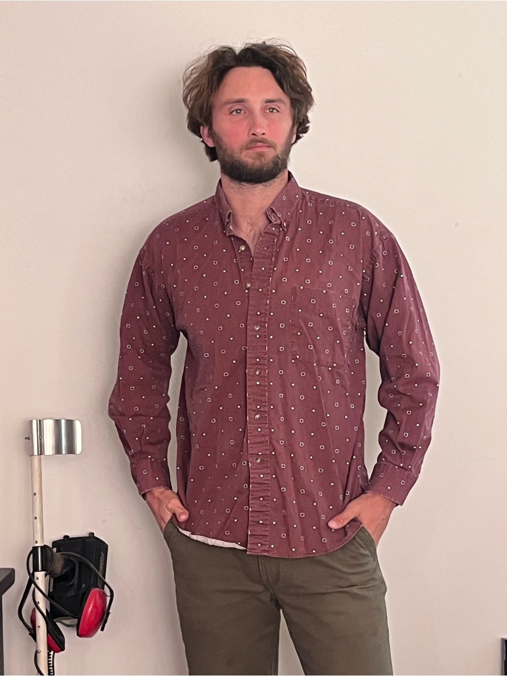 Alexander Martin Large patterned burgundy button down